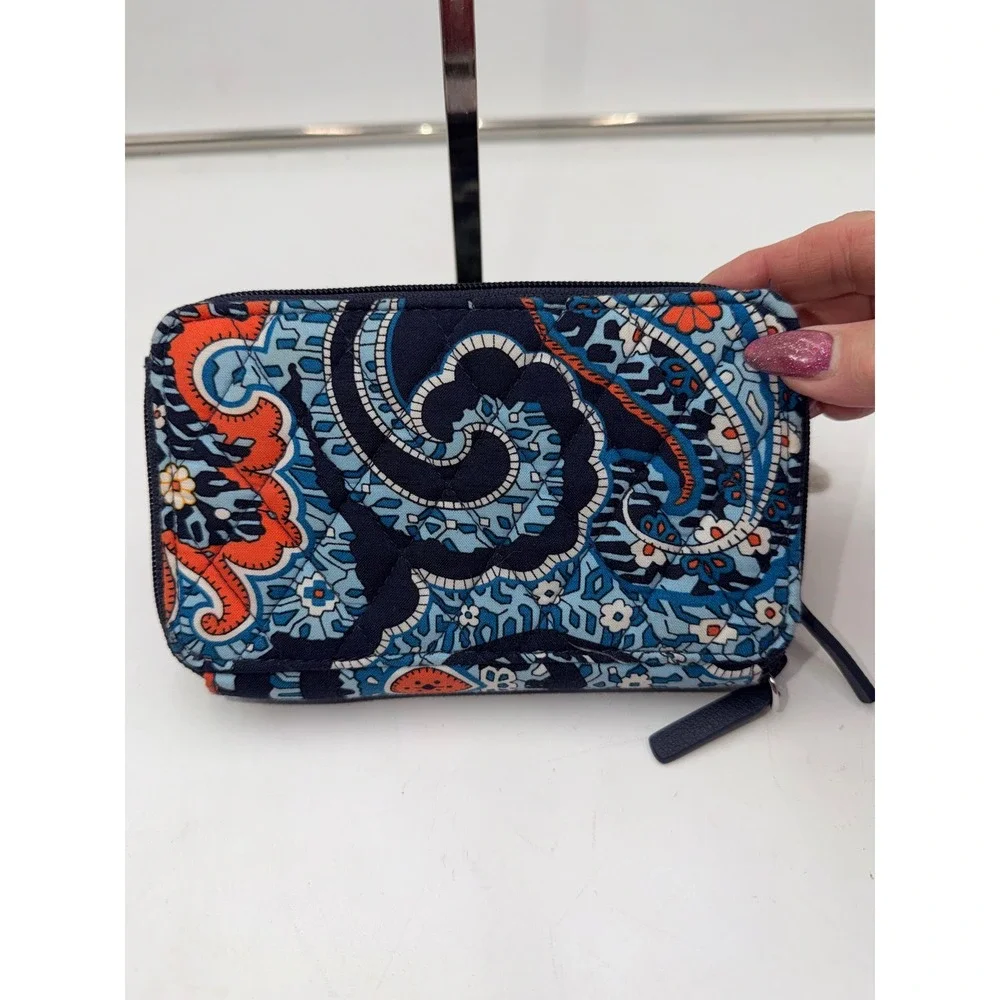 Vera Bradley Marrakesh RFID All In One Crossbody Wallet Blue Orange Paisley - Picture 3 of 8